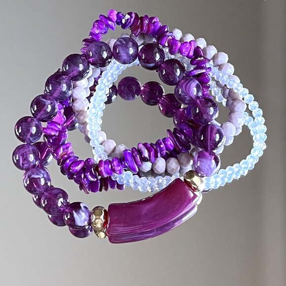 Charmze Stackable Set of Four Stretch Beaded Bracelets Artisan Handmade - Picture 2 of 2